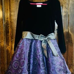 Bonnie Jean Black and Purple Formal Dress with Silver Bow